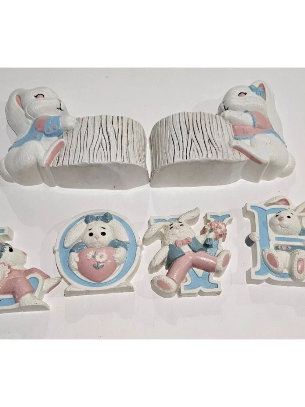 VTG 1990s Burwood Love Wall Decor and Wall Pockets Girl & Boy Bunny Rabbits- Bab